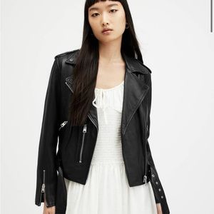 All Saints Balfern Belted Hem Leather Biker Jacket